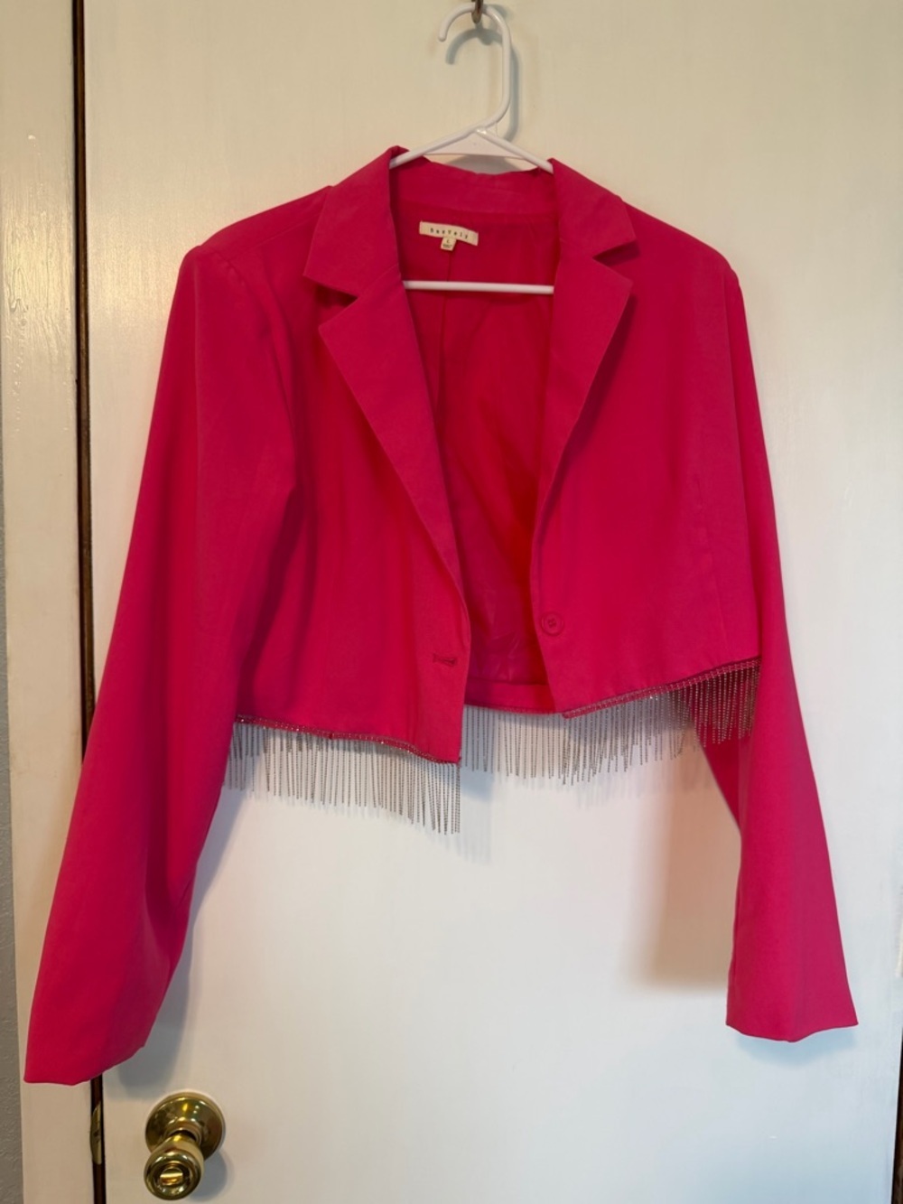 Cropped Hot Pink Blazer with Fringe Accent